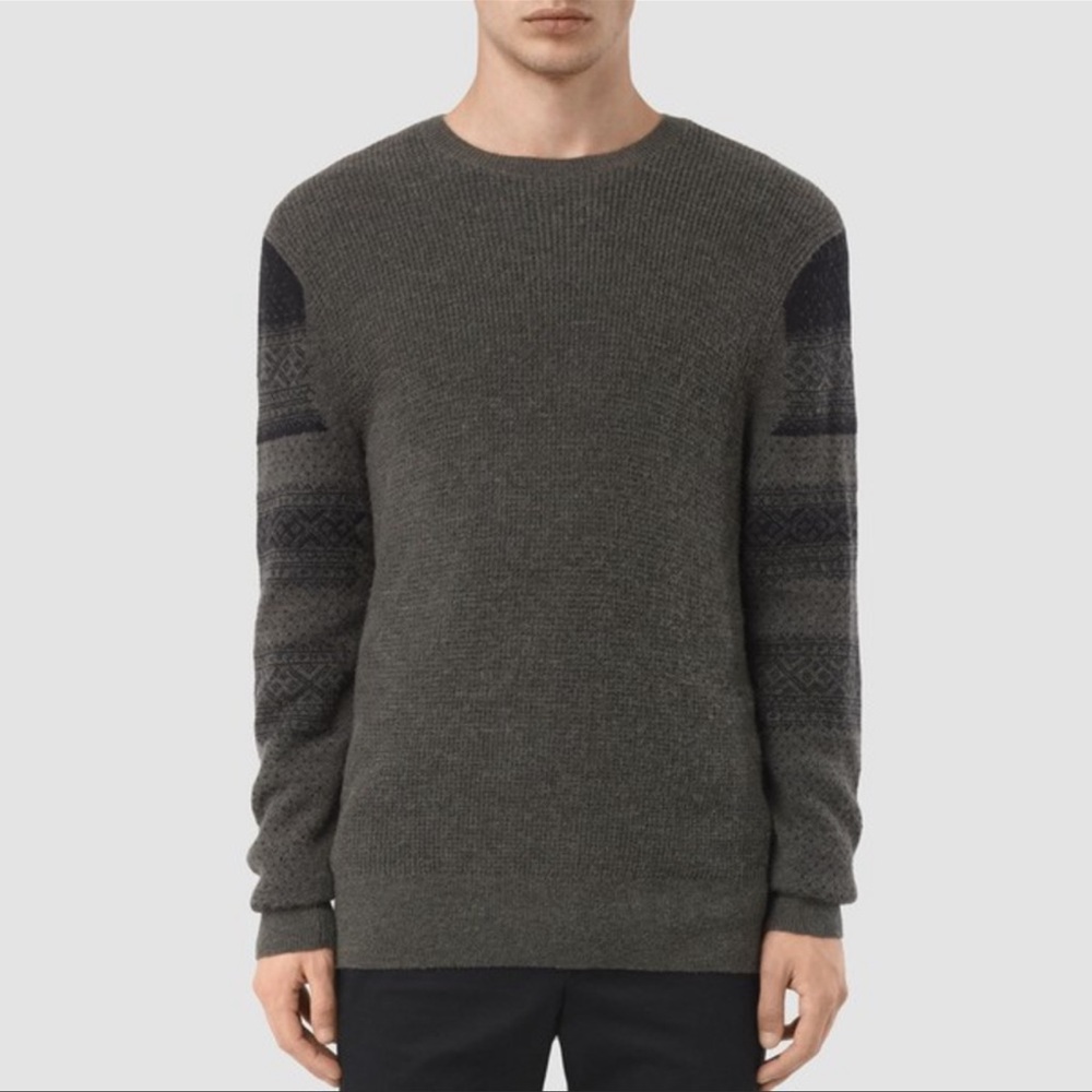 All Saints Khaki Green Wyre Crew Jumper Sweater